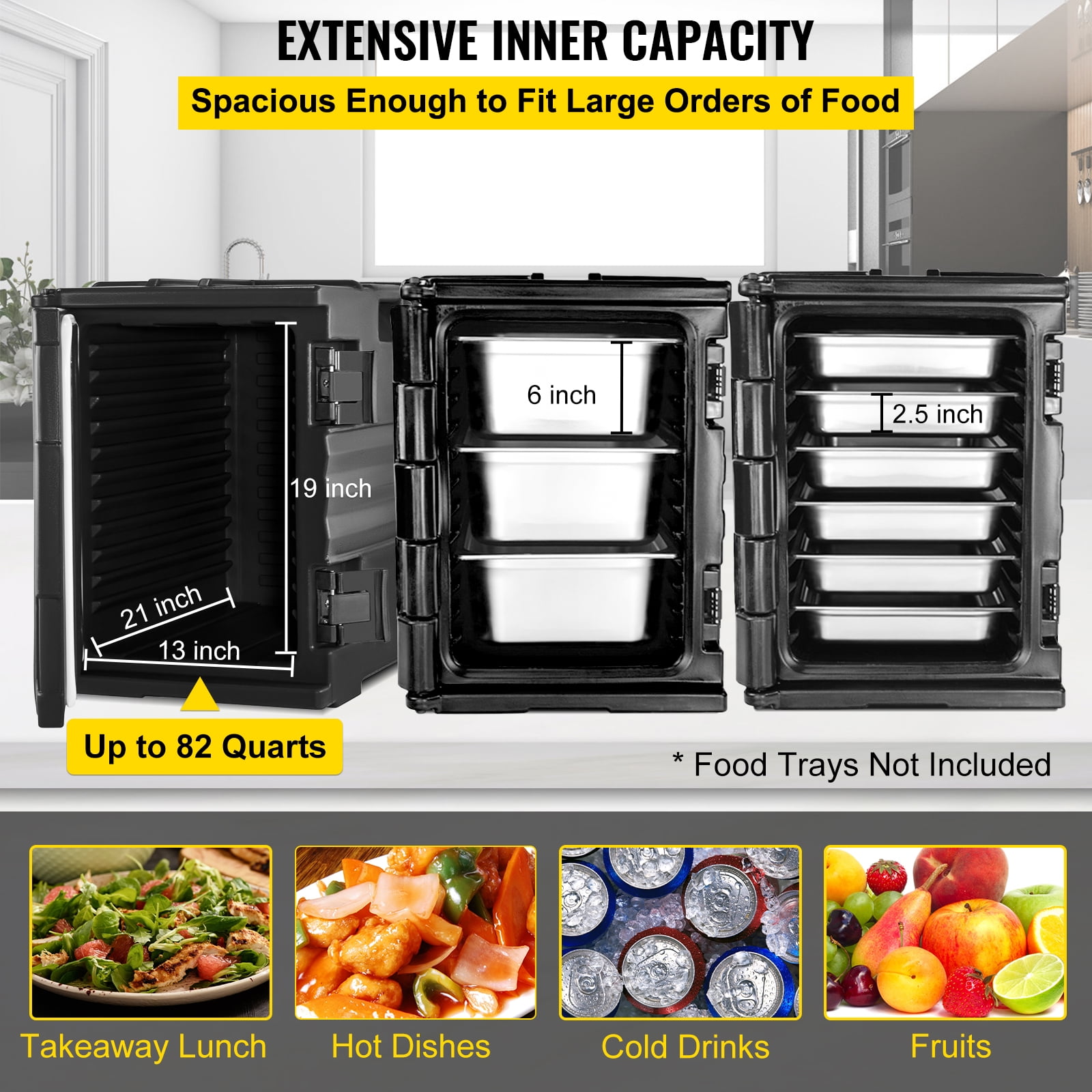 81 QT End-Loading Insulated Food Pan Carrier for 5 Full-Size Pans, LLDPE Portable  Food Warmer with Fastener