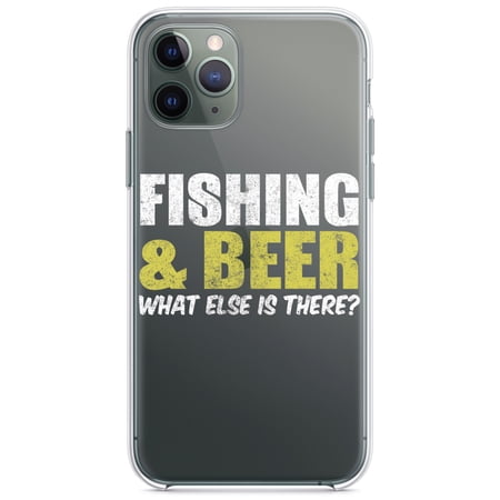 DistinctInk Clear Shockproof Hybrid Case for iPhone 11 (6.1 Screen) - TPU Bumper Acrylic Back Tempered Glass Screen Protector - Fishing & Beer. What Else is There?