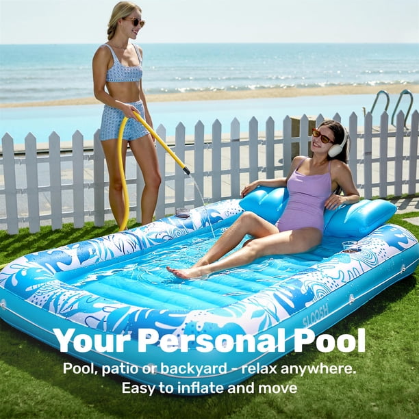 Flotteur Gonflable Sloosh XL – 215,9 X 144,8 Cm – Pour 2 Adultes – PVC épais UV – Porte-gobelets Et Appuie-tête – Chaise Longue Piscine