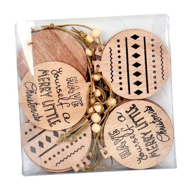 10 piezas de árbol de Navidad de madera hueco colgante accesorio decoración navideña Redondo