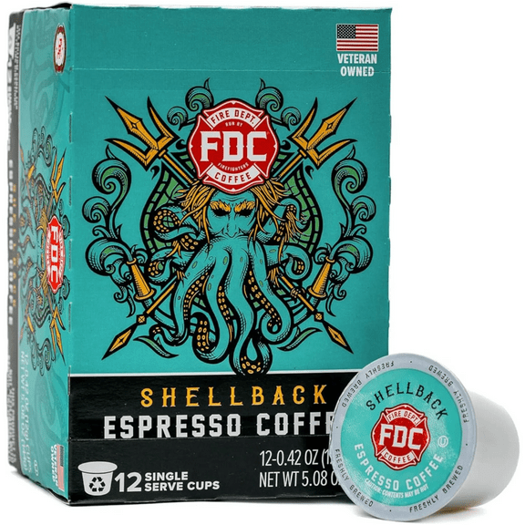Fire Department Coffee, Shellback Espresso, Premium K-Cup Coffee Pods, Medium Roast, 12 Pack