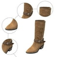 thumbnail image 5 of Mid Calf Cowboy Riding Boots for Women 2025 Vintage Suede Buckles Western Cowgirl Knee High Boots Khaki Size 9, 5 of 7