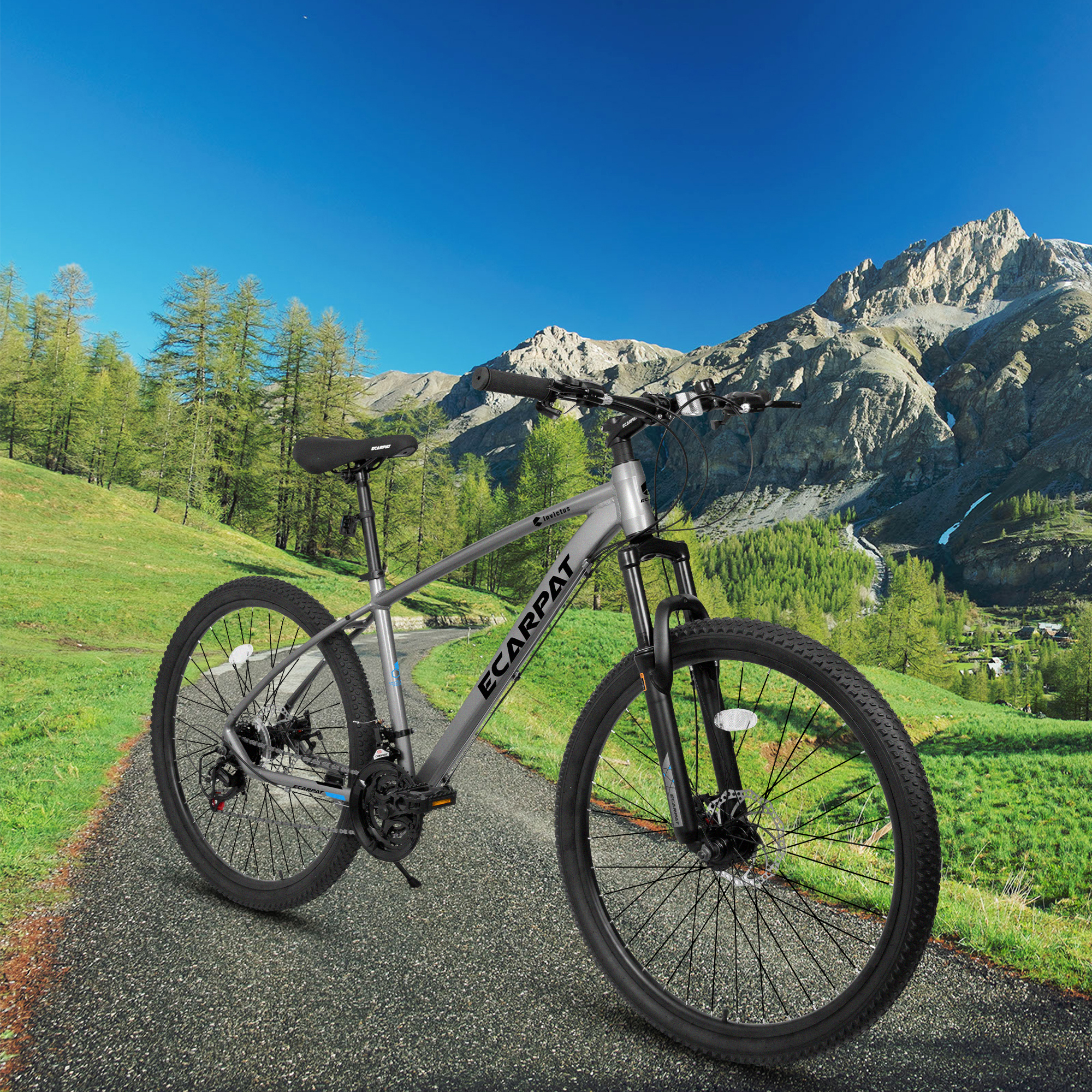 27" Lightweight Aluminum Mountain Bike, 21-Speed with Front Suspension - Grey