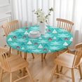 thumbnail image 3 of Turquoise Christmas Tree Pattern Round Fitted Tablecloth with Elastic Edge,Dining Table Cover Waterproof,Outdoor Round Tablecloth for Camping,Dining,Indoor and Outdoor, 3 of 7
