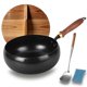 thumbnail image 1 of Wok de hierro fundido 28 cm con espátula y tapa de madera para saltear freír cocinar en estufa eléctrica, 1 of 7
