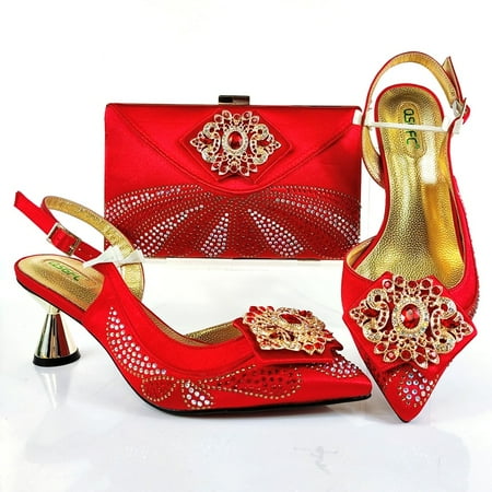 

New Arrival Noble Italian design Elegant Style Ladies Shoes and Bag Set Decorated With Rhinestone in Yellow Color for Party