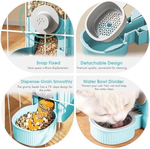 Automatic Hanging Gravity Pet Feeder and Water Dispenser Set ，Automatic Rabbit Feeder and Dog Water Dispenser for Dogs Cats Pets Animals Large Capacity (Blue Water Feeder&Food Feeder) (Blue)