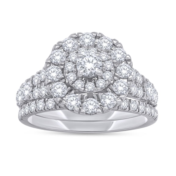 AFFY Bridal Ring Set for Women 1.00 Carat Round Cut Lab Grown Diamond Double Halo Engagement Wedding Rings in 14K White Gold Plated 925 Sterling Silver Jewelry Gift for Her Size-10
