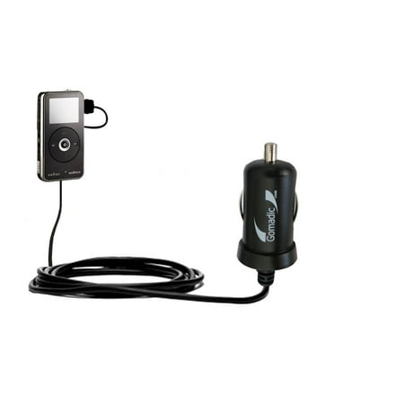Gomadic Intelligent Compact Car / Auto DC Charger suitable for the Veho Muvi Kuzo HD Flip VCC-007 - 2A / 10W power at half the size. Uses Gomadic