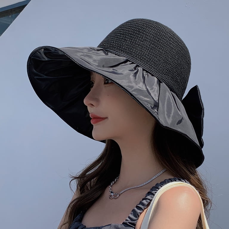 Black weave floppy hat Francesca main image 4