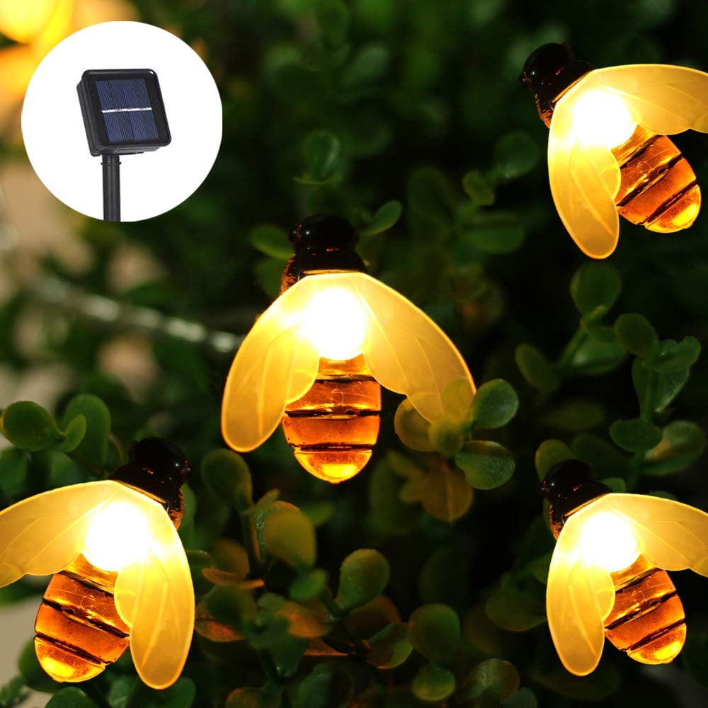 Bee Lights, 20ft 30 Led Solar Powered Honey Bee Fairy Lights Waterproof
