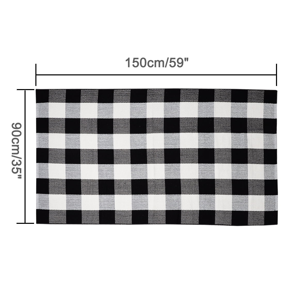 Unique Bargains Cotton Woven Checkered Area Rugs Floor Rug Carpet Mat Black & White 59"x35"