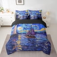 thumbnail image 2 of Feelyou Marine Oil Printing Bedding Comforter Set 7 Pieces for Teen, Psychedelic Starry Sky Full Bedding Set, Ocean Nautical Theme Reversible Fitted Sheet Flat Sheet, Breathable Home Decor, 2 of 8