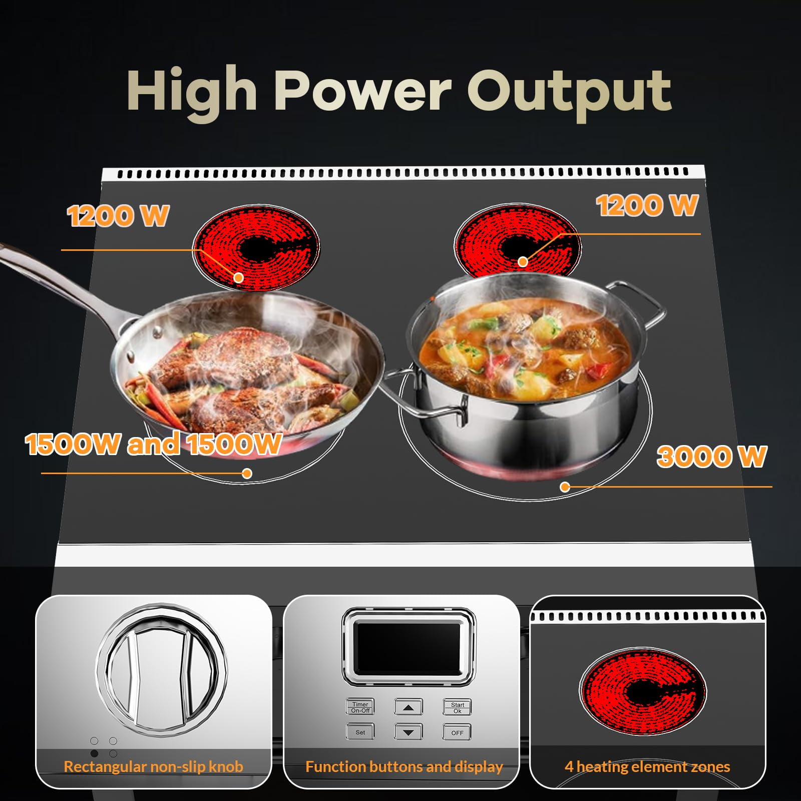 30" Electric Range with 4 Heating Elements Convection Oven 4.8 Cu. Ft. Capacity, 6 Functions - Professional Electric Range Oven with Smooth Glass Top