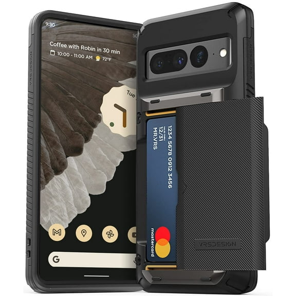 VRS Design Phone Case for Google Pixel 7 Pro, [Damda Glide Pro] Sturdy Semi Auto Card [4 Cards] Wallet Phone Case (Groove Black)
