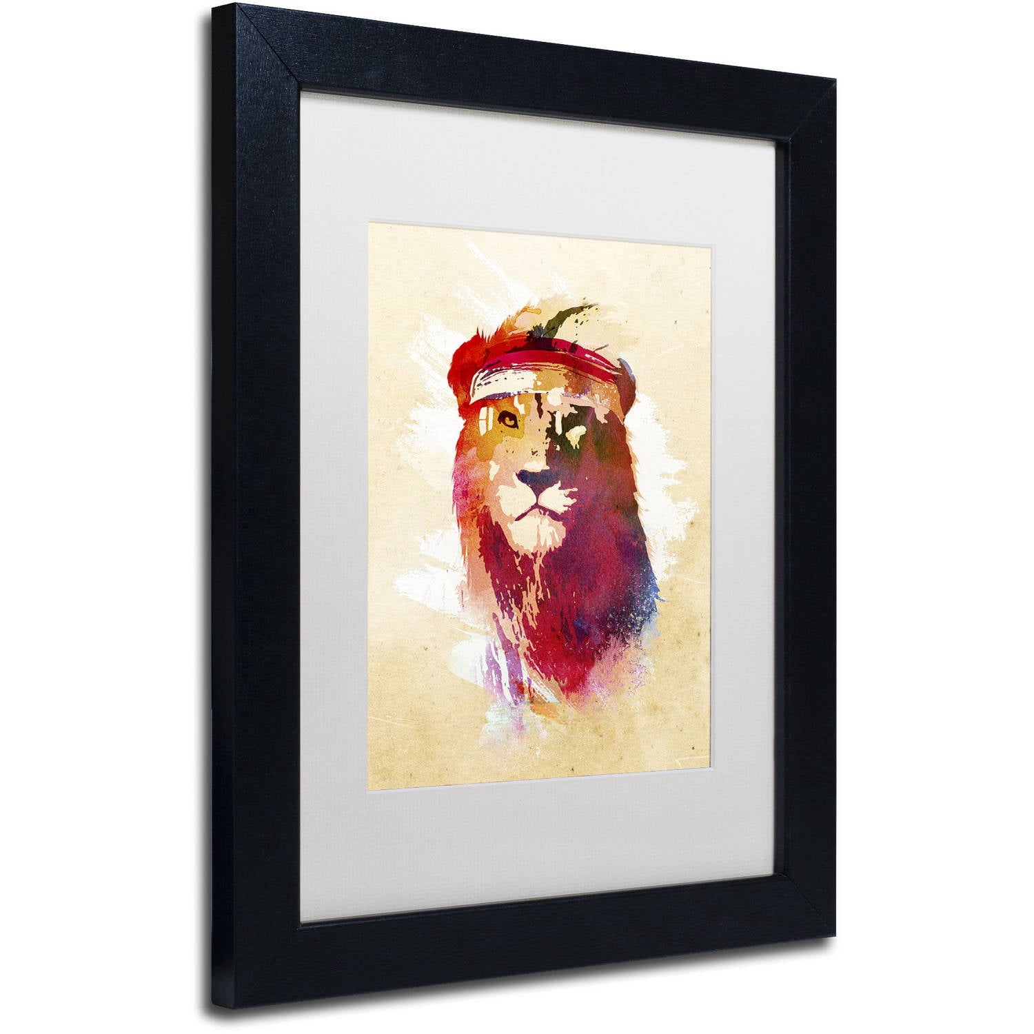 Trademark Fine Art 'Gym Lion' Canvas Art by Robert Farkas, White Matte, Black Frame