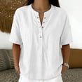 thumbnail image 2 of Oksale Cotton Tshirt Women Casual Snap Button Up Summer Tops Cozy Lightweight Short Sleeve Vacation Clothes White S, 2 of 7