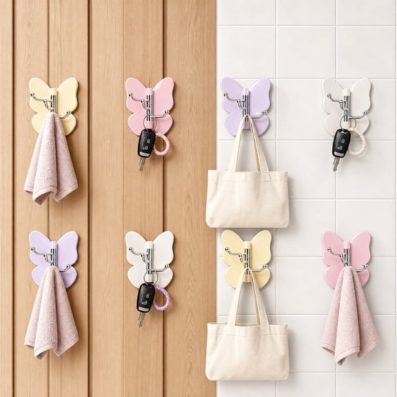 Dalang 4 Pack Rotatable Wall Hooks, No Drill Strong Adhesive Hooks, 360° Swivel Hanging Hooks for Hats Coats Towels Bathroom Kitchen, White Yellow Purple Pink