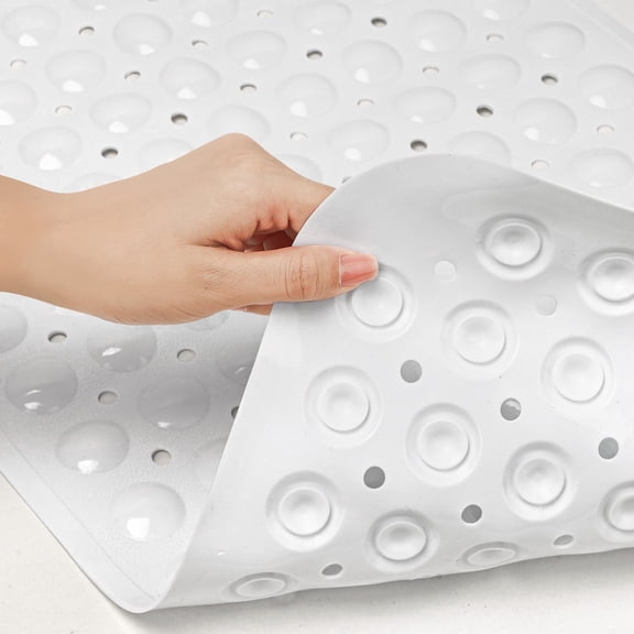 GPED Bathtub Mats for Shower Tub, Non Slip 34 x 21.7 Inch Bath Mat with Drain Holes and Suction Cups, Machine Washable BathMat for Bathtub Floor Liner Mats with Suction Cups and Drain Holes, White