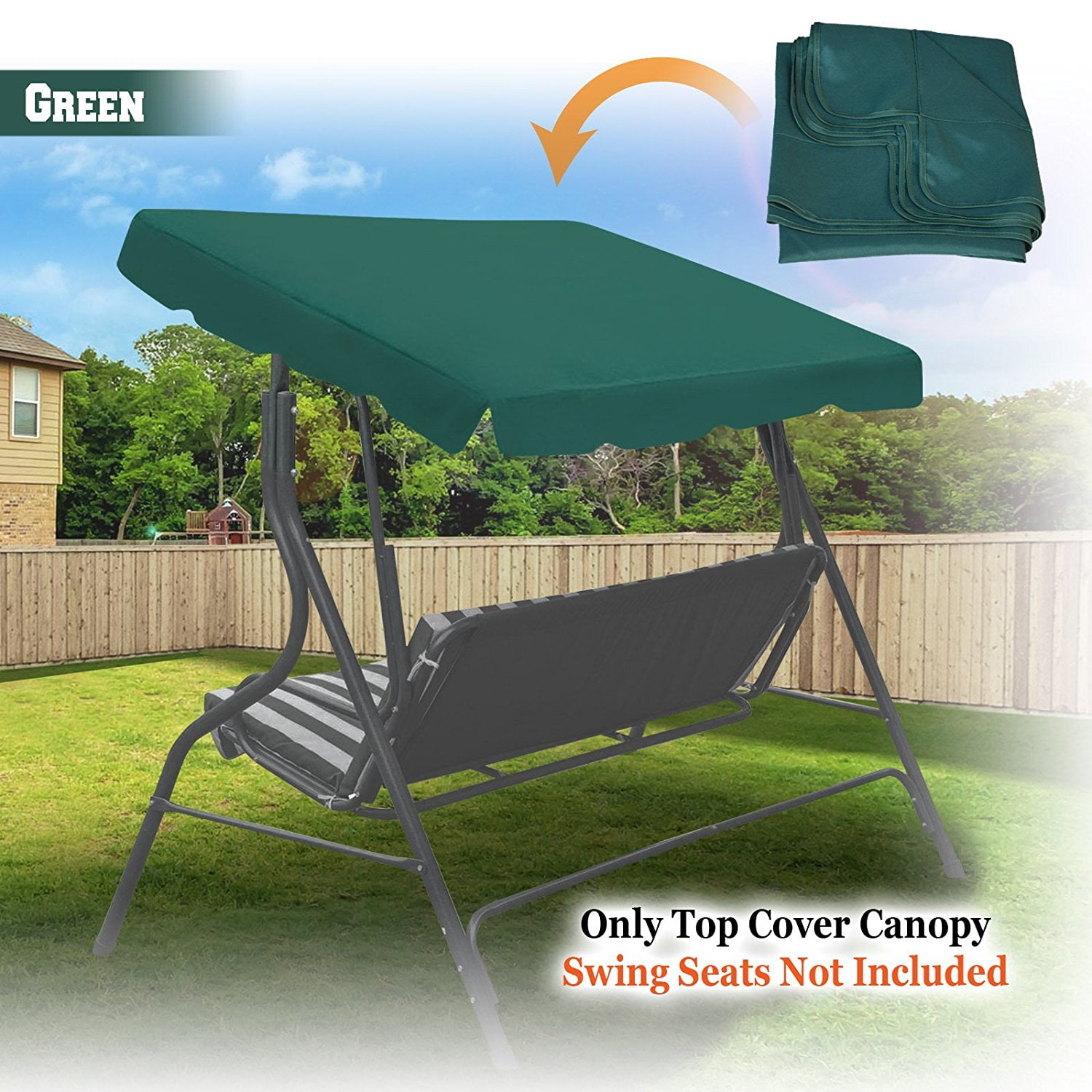 Sunrise 73"x52" Outdoor Patio Swing Canopy Replacement Cover, Green (Cover Only, Frame not Included)