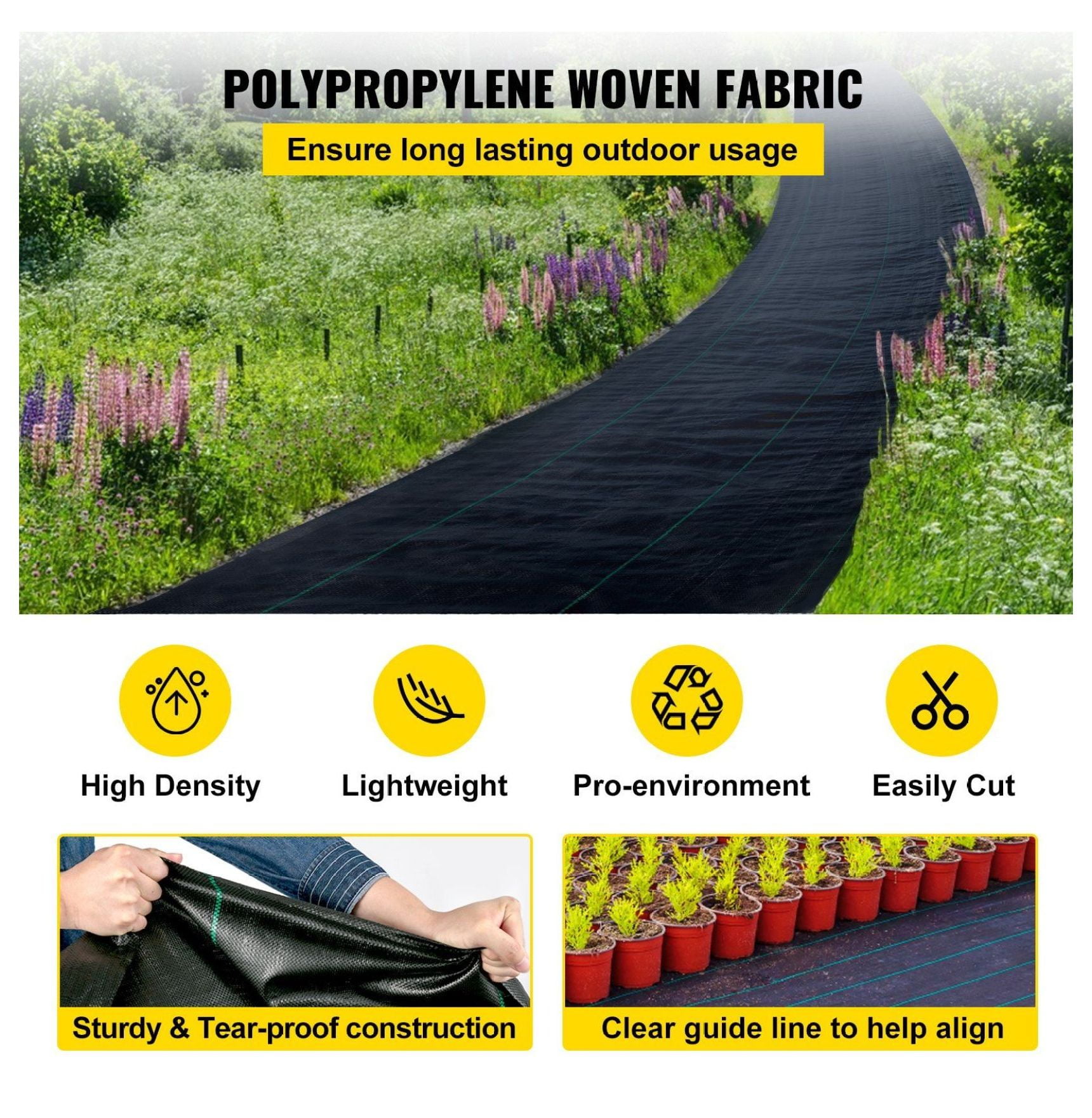 Weed Barrier Fabric 6x300ft, 3.2oz Heavy Duty Weed Control Fabric, Garden Ground Cover for Flower Beds, Landscaping Underlayment, Polyethylene Weed Block