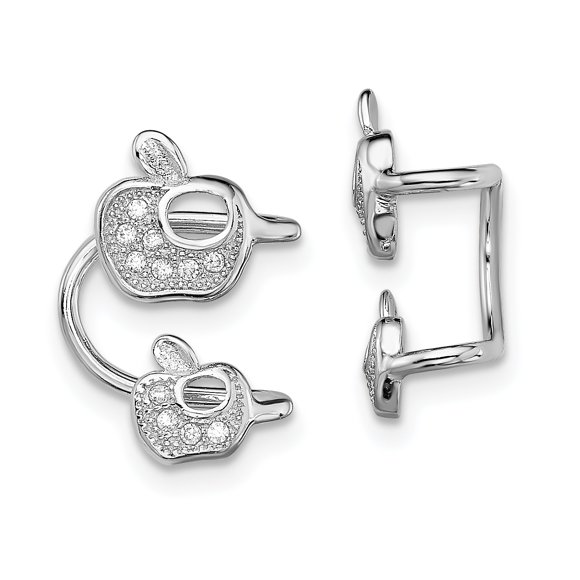 925 Sterling Silver Cubic Zirconia Cz Double Apple Left Cuff Food Drink Non Pierced