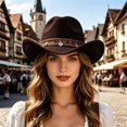 thumbnail image 2 of XIAOCHA Shapeable Brim Wool Cowboy Hat for Women Solid Wide Brim Western Hat Farm Party Western Cowboy Hat,Coffee, 2 of 4