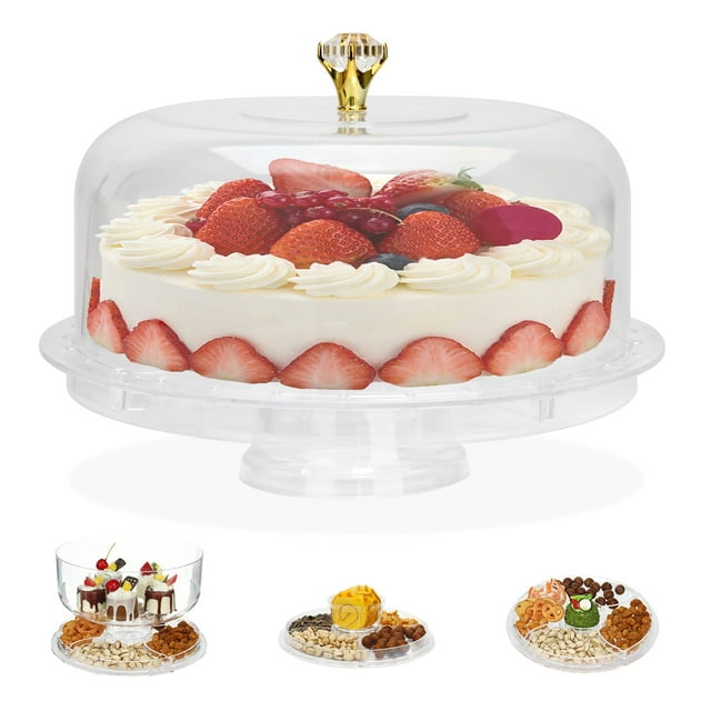 Memeyou - Soporte de acrílico para tartas con tapa, plato de pastel con soporte para cúpula