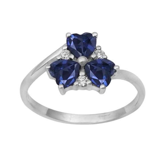 Three Stone 4 mm Blue Sapphire 925 Sterling Silver Women Valentines Day Gifts Heart Promise Ring