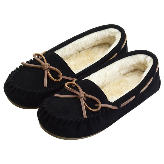 LULEX Womens Moccasin Slippers Micro Suede Faux Fur House Shoes