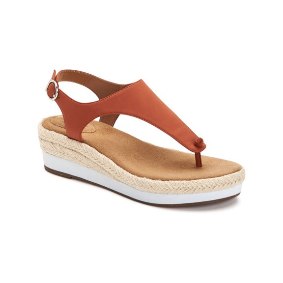 STYLE & COMPANY Womens Orange Espadrille 1" Platform Adjustable Strap Ankle Strap Balii Round Toe Wedge Buckle Slingback Sandal 7 M