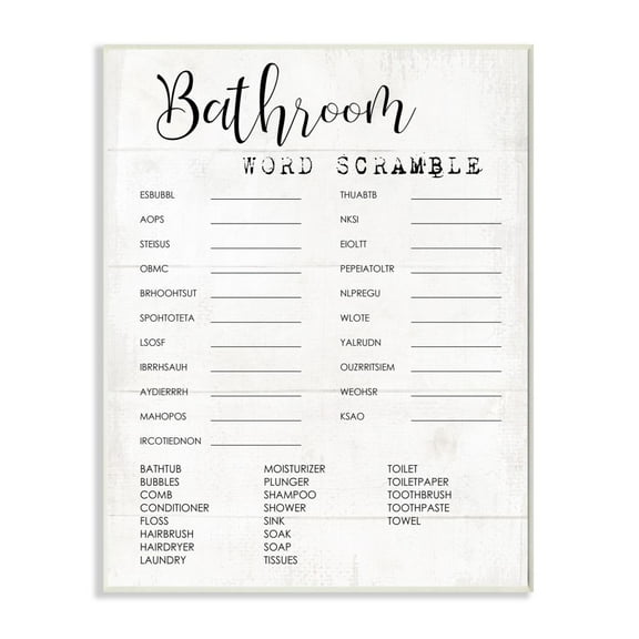 Bathroom Word Scramble Fun Family Word Design Oversized Wall Plaque Art by Daphne Polselli