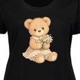 thumbnail image 4 of Inktastic Cute Teddy Bear Holding Flowers Women's Plus Size T-Shirt, 4 of 5