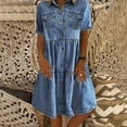 thumbnail image 3 of Denim Dress for Women Spring Summer Short Sleeve Button Down Collared Midi Dresses Jean Dress Casual Work Dresses, 3 of 8
