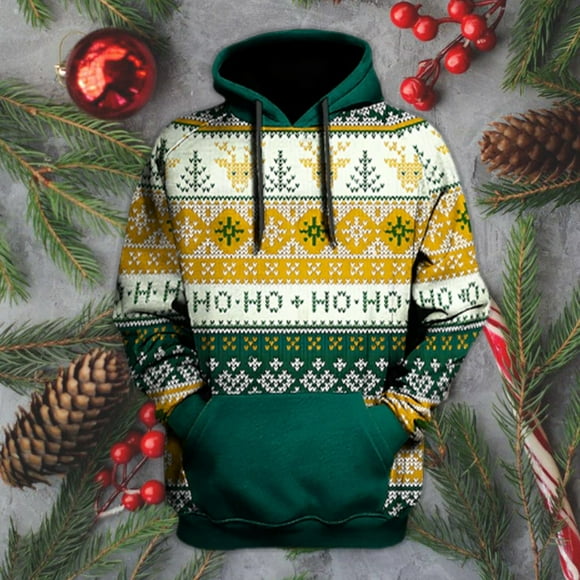 WILLBEST Hoodies for Men Text Me When You Get Home Hoodie Christmas Men's Sweater Hoodie Mens Graphic Sweatshirt Prints Snowflake Reindeer Daily Classic Casual 3D Pullover Green