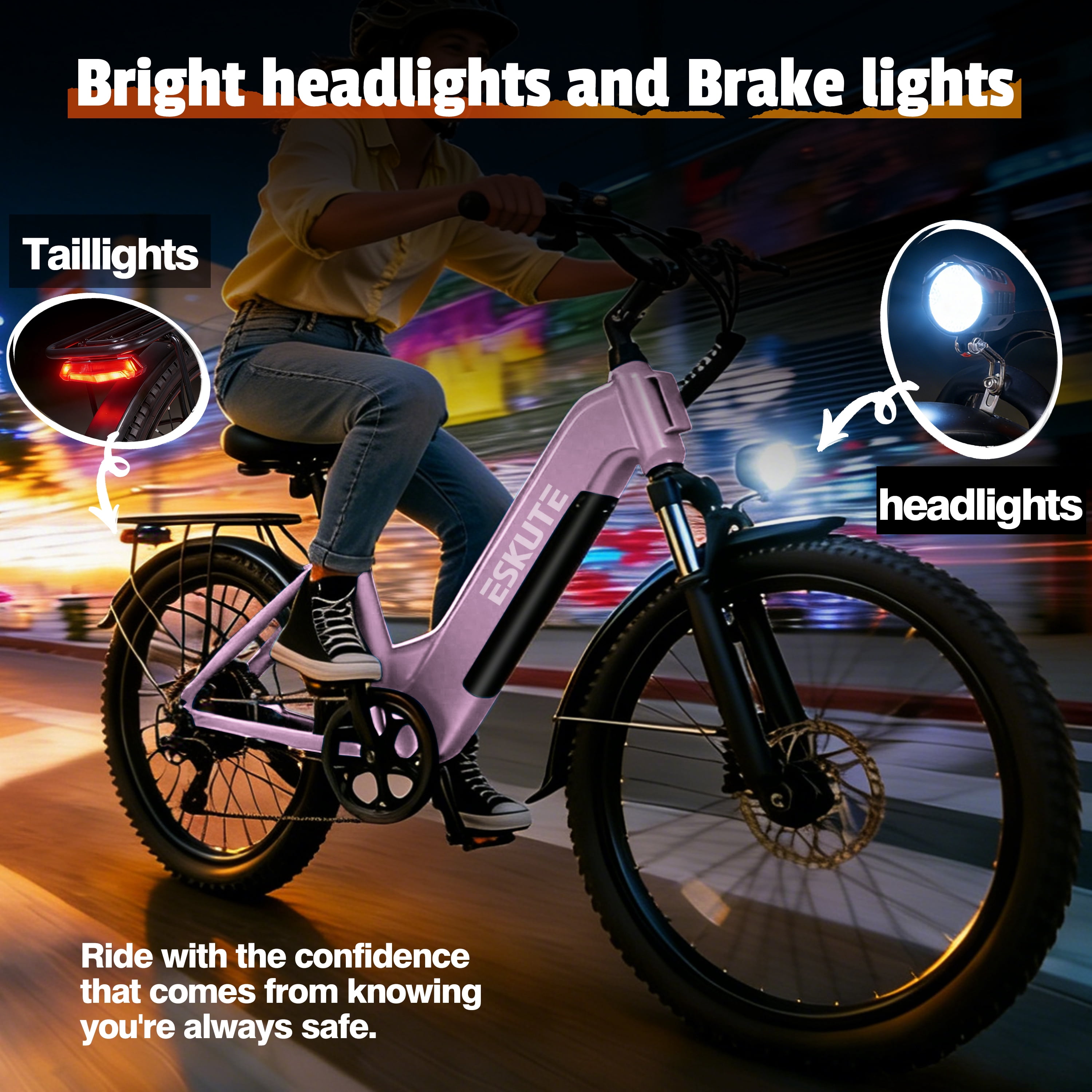 Electric Bike for Adults – 1300W Peak Motor, 28MPH, 840Wh Removable Battery, Up to 70-Mile Range, 26" Tires, 7-Speed Adjustable Stem, Step-Thru, Pink