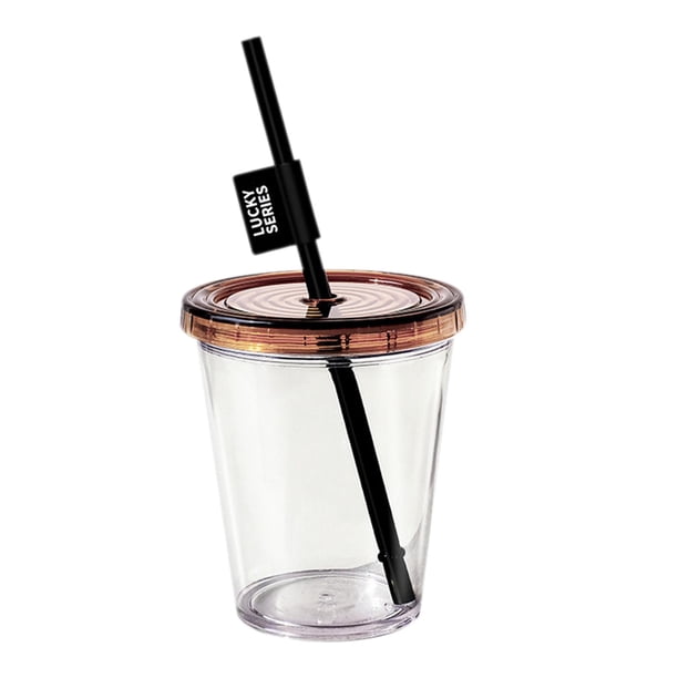 Vaso de plástico transparente moderno con tapa y pajita, fácil de transportar, transparente Marrón
