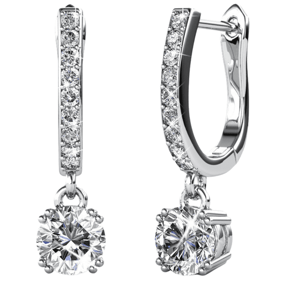 Cate & Chloe McKenzie 18k White Gold Plated Dangling Earrings with Swarovski Crystals, Solitaire Crystal Dangle Earrings, Best Silver Drop Earrings for Women, Horseshoe Shape