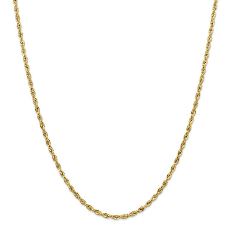 14k Yellow Gold 3mm Rope Chain Necklace - with Secure Lobster Lock