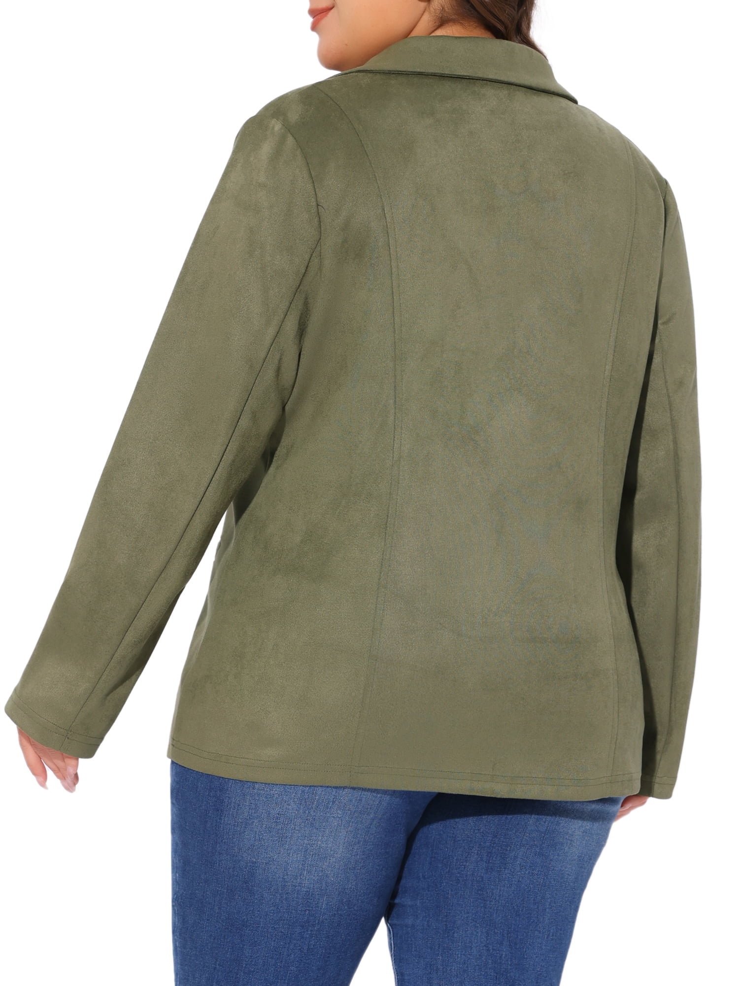 DARING DIVA Women's Plus Size Lapel Collar Button Front Long Sleeve Blazer 3X Army Green