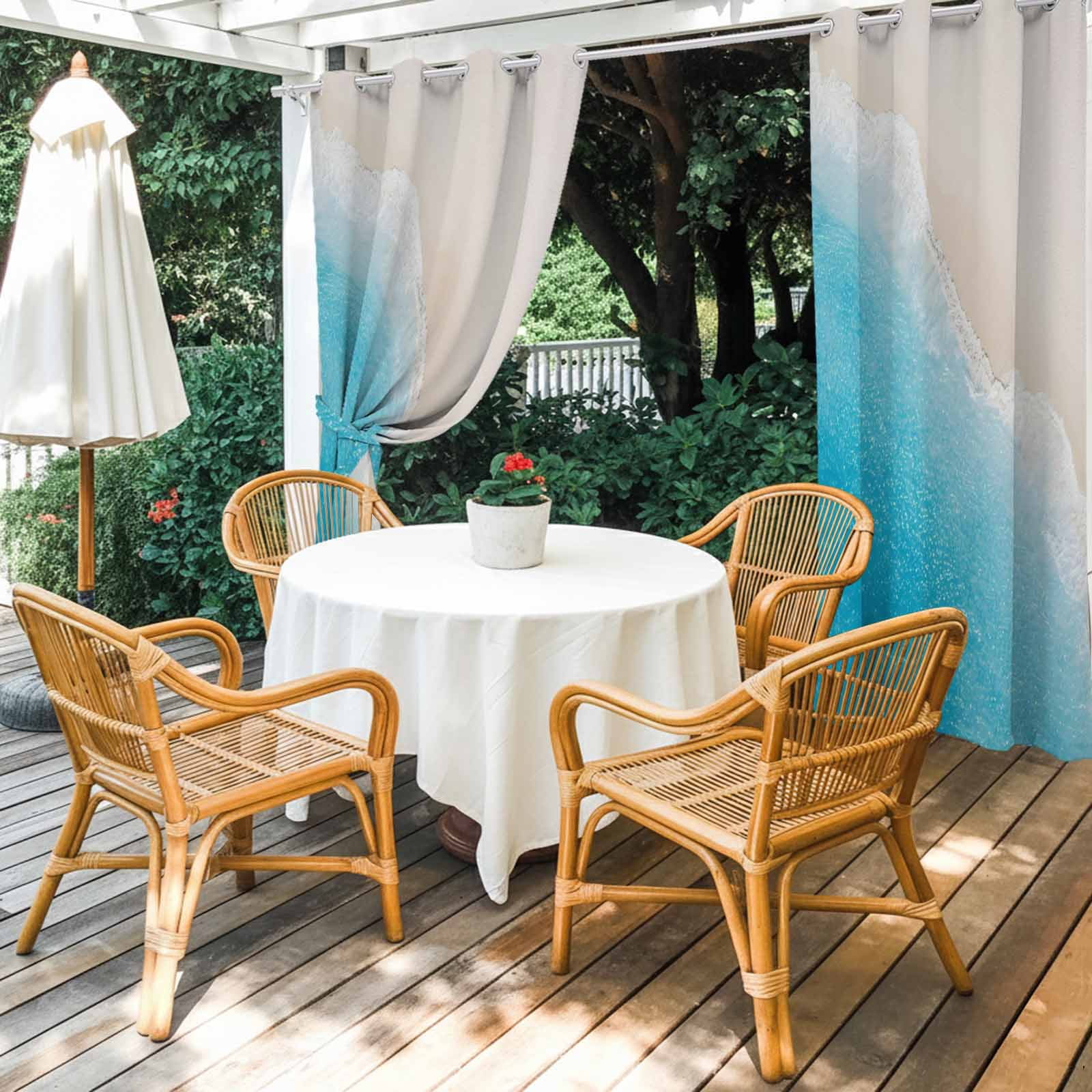 Summer Beaches Outdoor Curtains for Patio, Casual Oceans Artistic Sea Waves Coastal Landscape Sunshade Privacy Drapes Grommet Waterproof Outside Curtains for Porch/Cabana/Balcony 54"x 108", 1 Panel