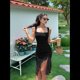 thumbnail image 4 of Vestido Midi Ajustado Fruncido para Mujer, Escote Cuadrado, Sin Mangas, Bajo con Volantes, Vestido de Fiesta para Discoteca, Negro, Talla XL, 4 of 7