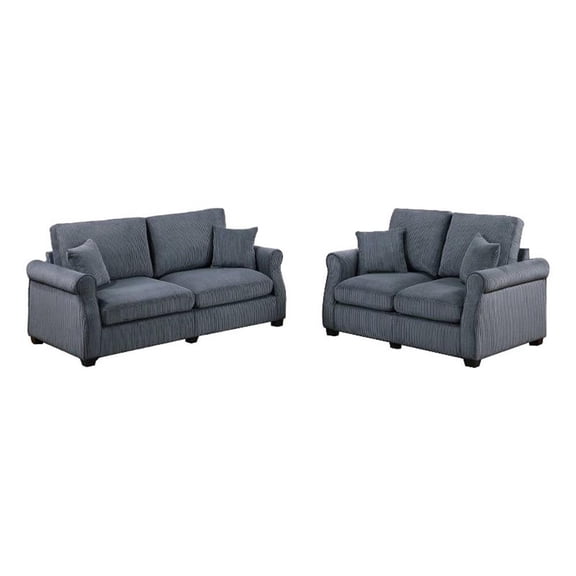 Jesica 2pc Loveseat n Sofa Set- 2 Pillows- Dark Gray Corduroy Fabric