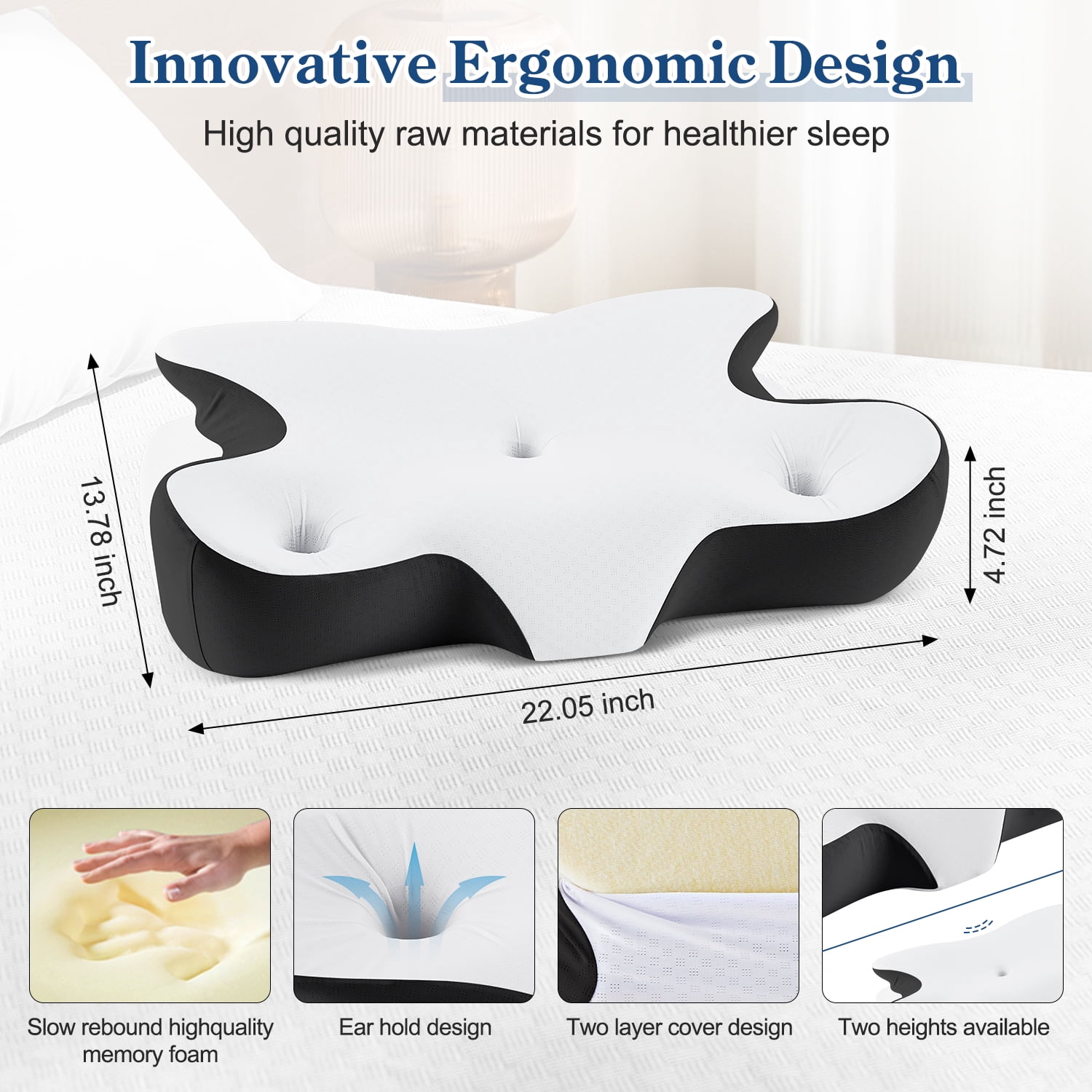MOONORAH Cervical Pillow for Neck and Shoulder, Ergonomic Side Sleeper Pillow for Neck Support, Contour Memory Foam Pillows for Side Back & Stomach Sleepers with Cooling Pillowcase, Black