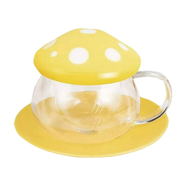 Rongfmy Mushroom Tea Mug with Strainer Cup Glass Infuser for Tea Resistant for Yellow