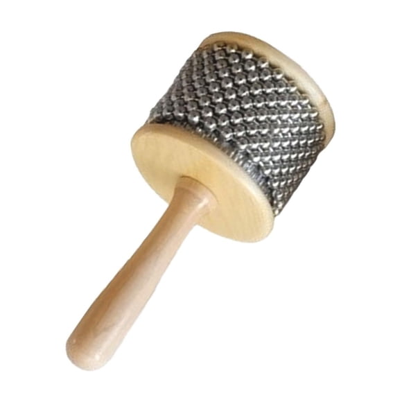 Juguete musical de madera Cabasa con cadena de cuentas de metal para educación musical. Diámetro 85 cm