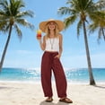 thumbnail image 4 of Neewe Womens Cotton Casual Drawstring Elastic Waist Loose Wide Leg Long Pants with Pockets S-3XL, 4 of 7