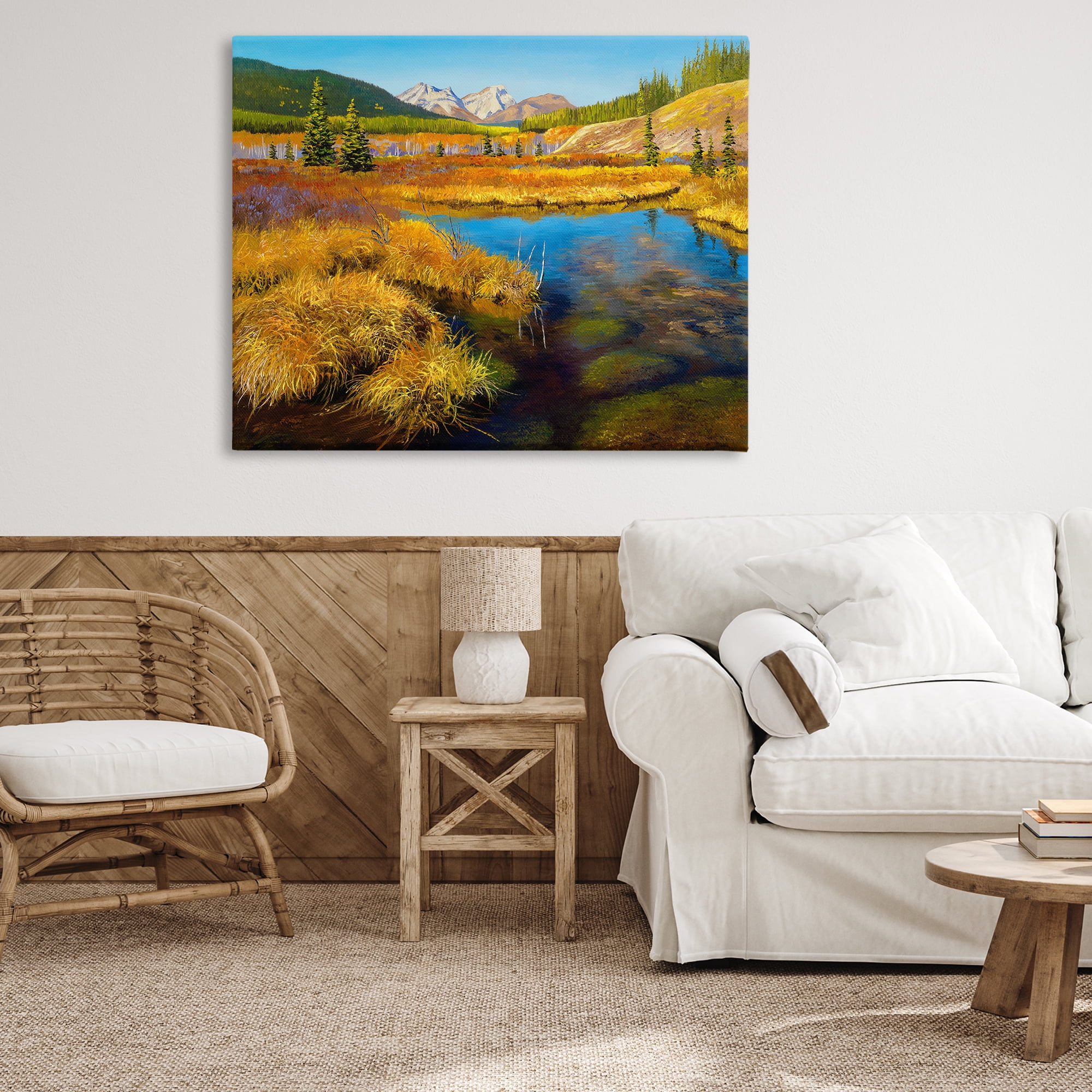 Stupell Industries Lush Pond Landscape Landscape & Nature Painting Wrapped Canvas Art Print Wall Art, 48 x 36