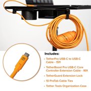 Tether Tools TetherBoost Pro USB-C Cable System 31 ft. 9.4m with Core Controller, TetherGuard Extension Lock USB-C to C and Cable Organization Case Large - Orange