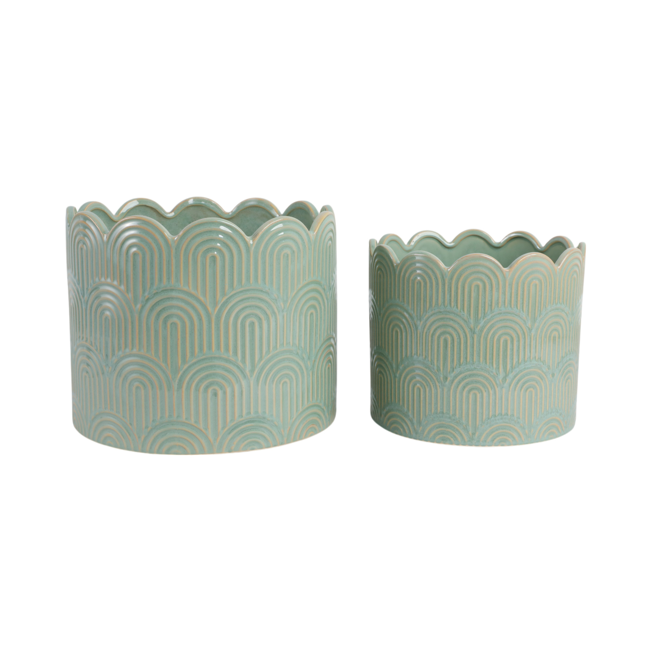 Ceramic Flower Pots and Planters for Home Decor - Indoor or Outdoor Plant Pots for Succulents, Herbs, and Orchids - Decorative Pots for Living Room, Bedroom, or Office Set of 2 - 10", 8" Green